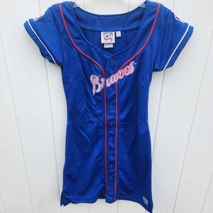 Atlanta Braves Jersey Dress Womens M Blue Cooperstown Carl Banks Button…